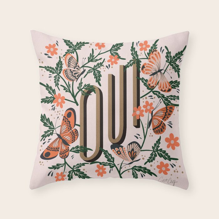 Oui Butterflies - Coral & Green Throw Pillow Gallery Image 6