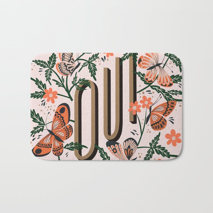 Oui Butterflies - Coral & Green Bath Mat Gallery Image 1