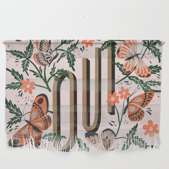 Oui Butterflies - Coral & Green Wall Hanging Gallery Image 1