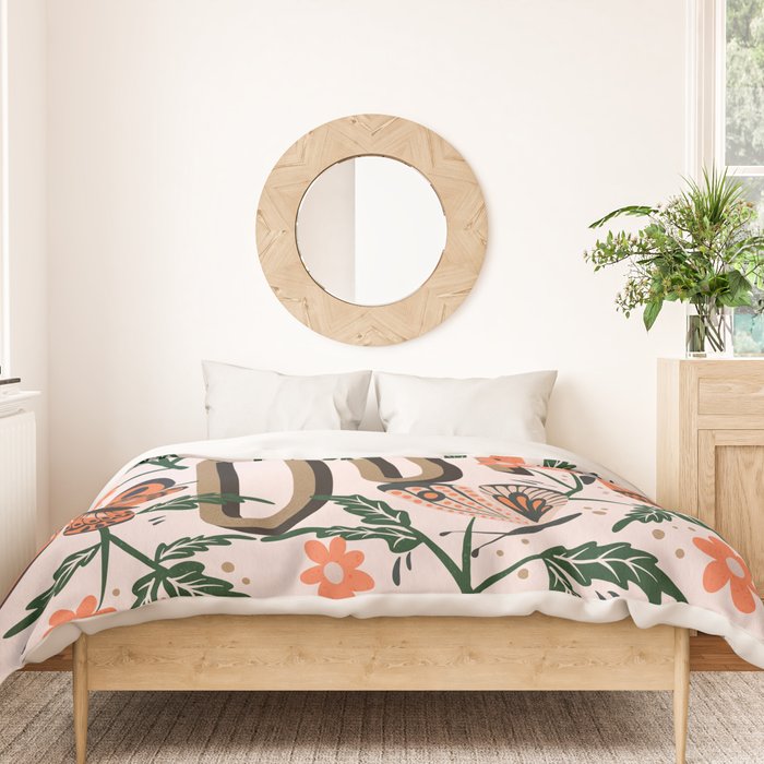 Oui Butterflies - Coral & Green Duvet Cover Gallery Image 3