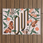 Oui Butterflies - Coral & Green Outdoor Rug Gallery Image 1