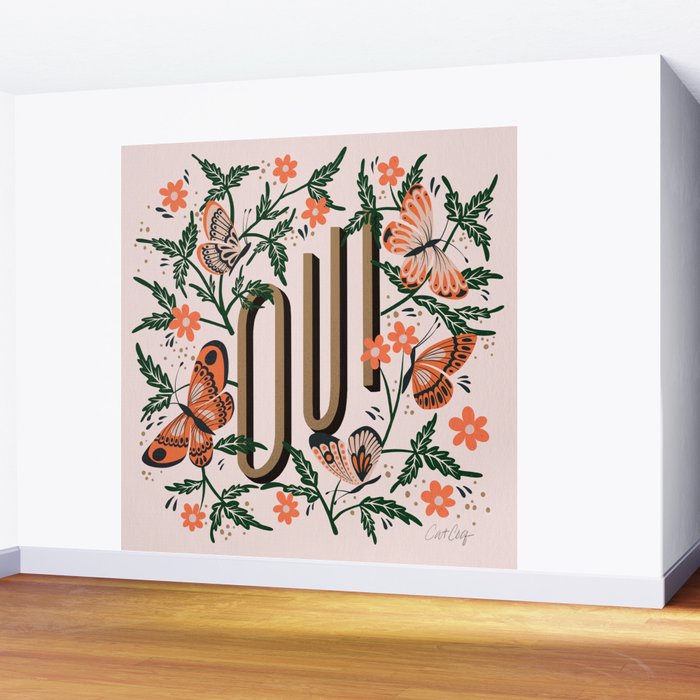Oui Butterflies - Coral & Green Wall Mural Gallery Image 2