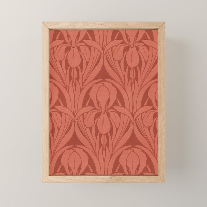 Victorian Iris Damask Pattern Red Orange Mini Art Print Gallery Image 1
