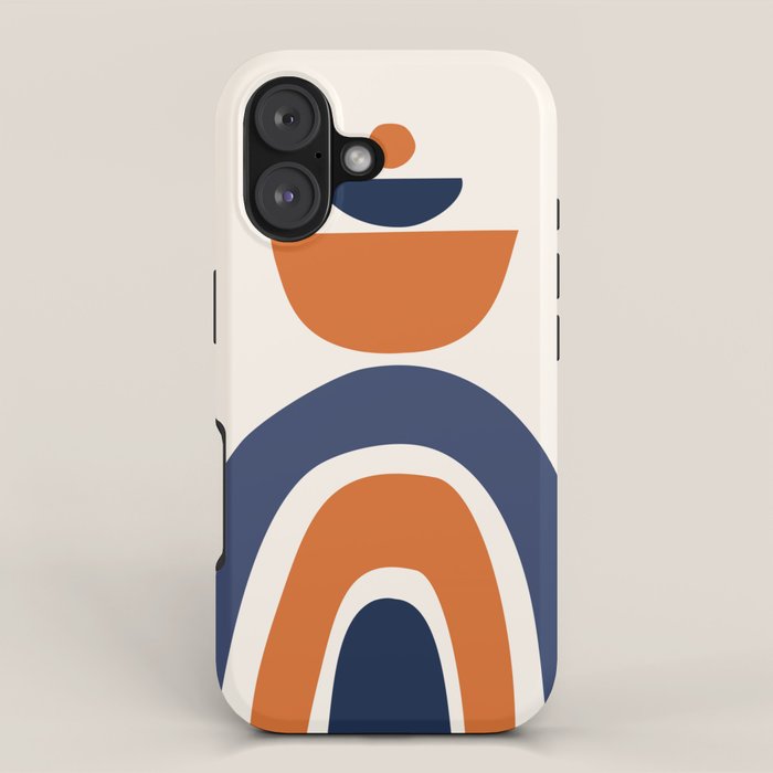 Abstract Shapes 14 in Orange and Navy Blue (Rainbow and Moon Phases Abstraction) iPhone Case Gallery Image 1