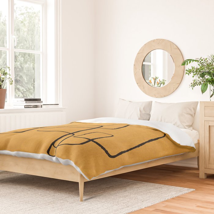 Minimalist Minimal Line Drawing Maze Mustard Yellow Painting Mid Century Modern Cool Funky Trendy Duvet Cover Gallery Image 2