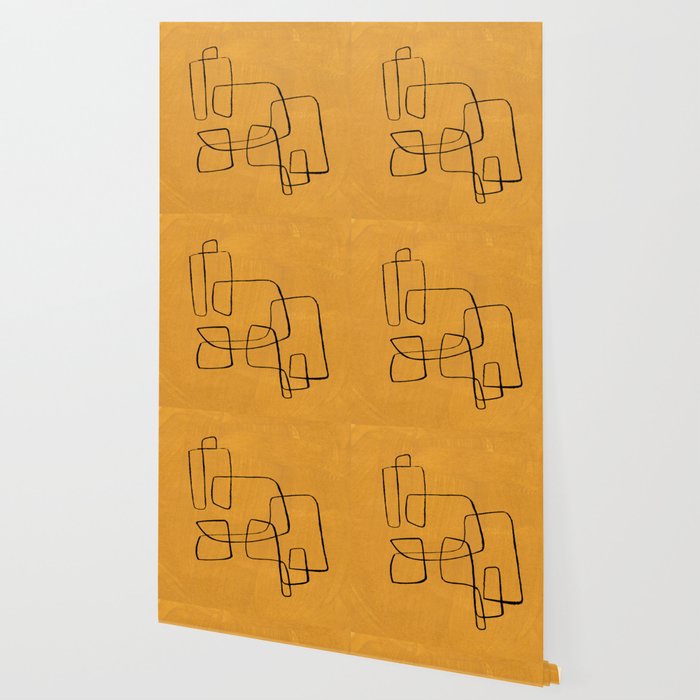 Minimalist Minimal Line Drawing Maze Mustard Yellow Painting Mid Century Modern Cool Funky Trendy Wallpaper Gallery Image 2