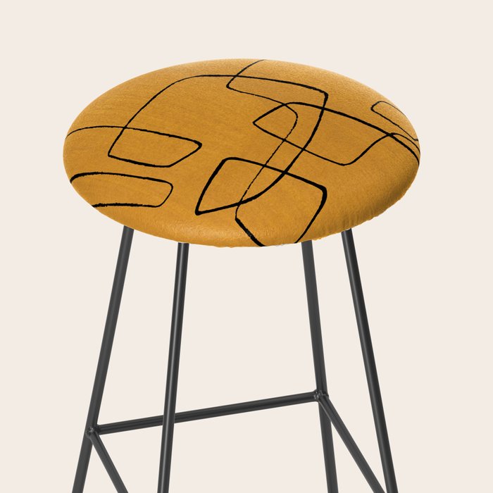 Minimalist Minimal Line Drawing Maze Mustard Yellow Painting Mid Century Modern Cool Funky Trendy Stool Gallery Image 2