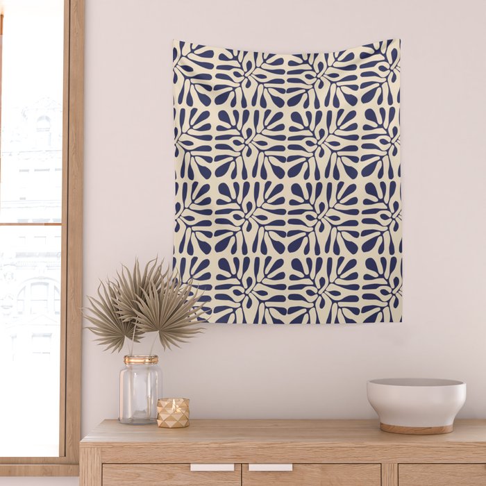 Square leaf pattern in blue Wall Tapestry Gallery Image 2