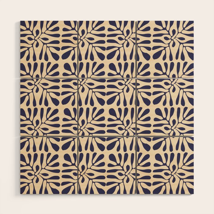 Square leaf pattern in blue Wood Wall Art Gallery Image 1
