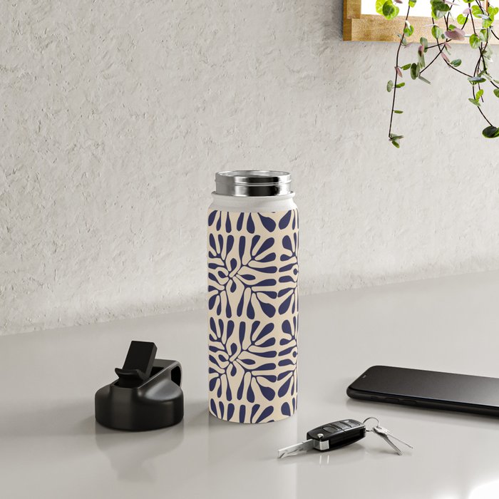 Square leaf pattern in blue Water Bottle Gallery Image 4