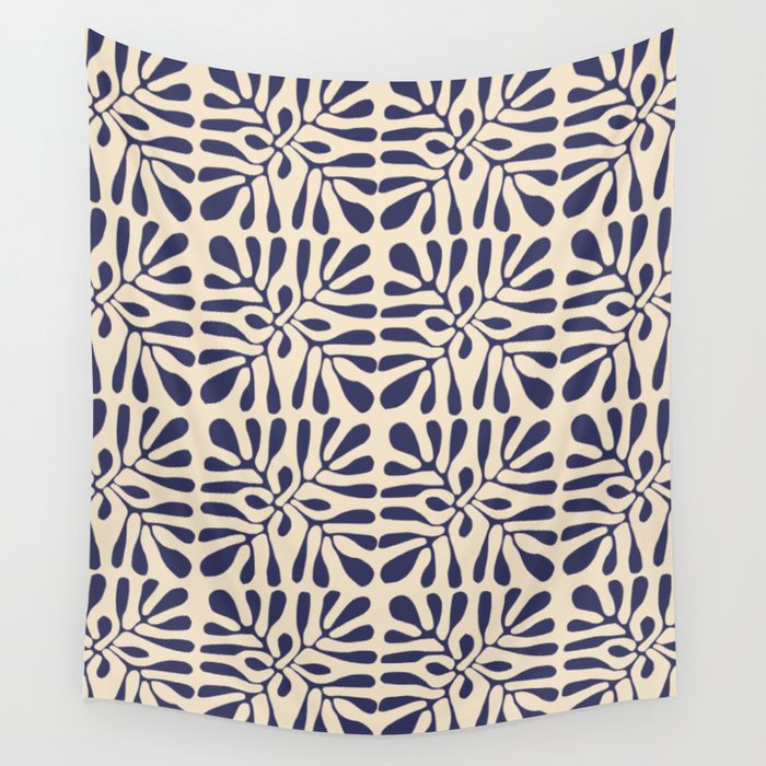 Square leaf pattern in blue Wall Tapestry Gallery Image 4