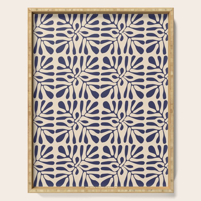 Square leaf pattern in blue Serving Tray Gallery Image 1
