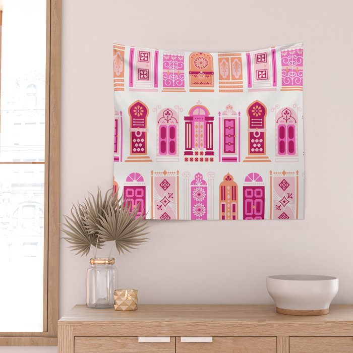 Moroccan Doors - Peach Palette Wall Tapestry Gallery Image 2