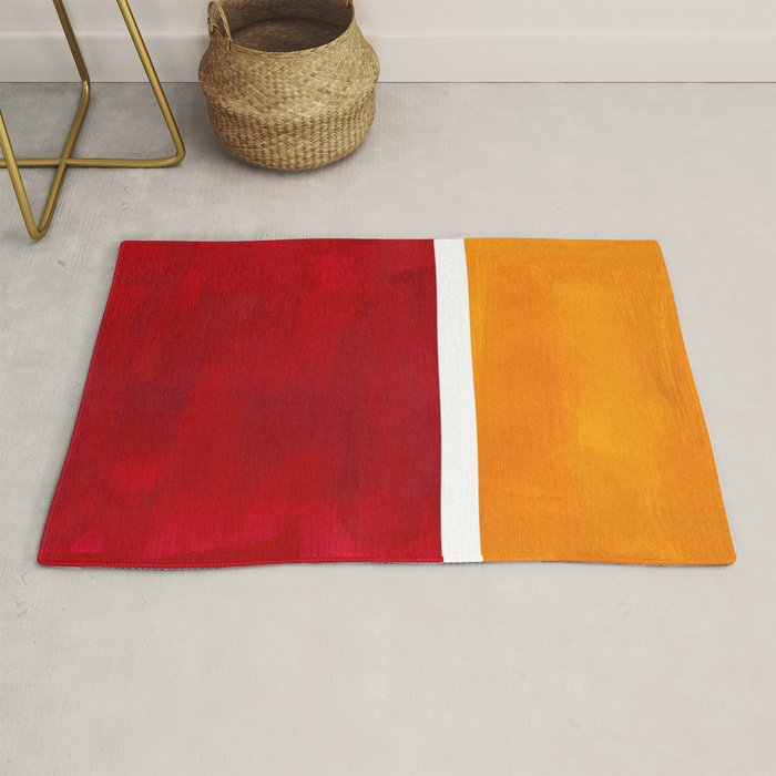 Burnt Red Yellow Ochre Mid Century Modern Abstract Minimalist Rothko Color Field Squares Rug Gallery Image 1