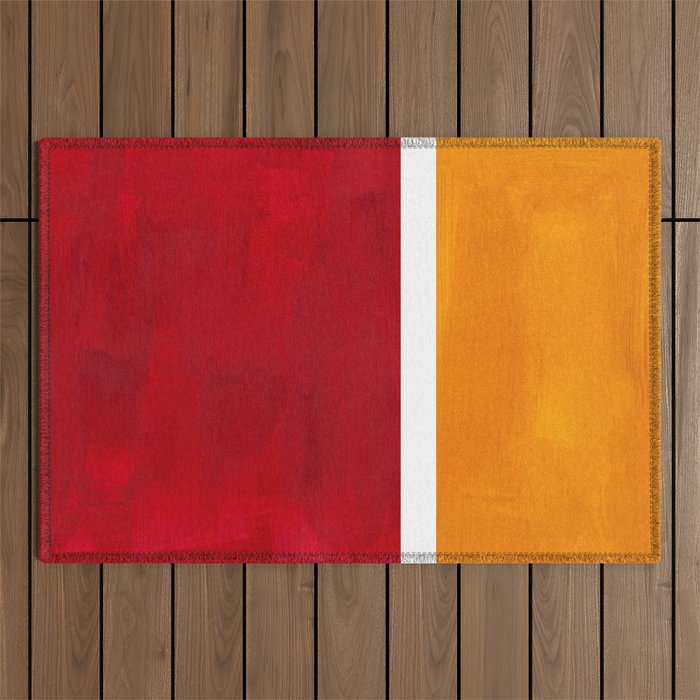 Burnt Red Yellow Ochre Mid Century Modern Abstract Minimalist Rothko Color Field Squares Outdoor Rug Gallery Image 1
