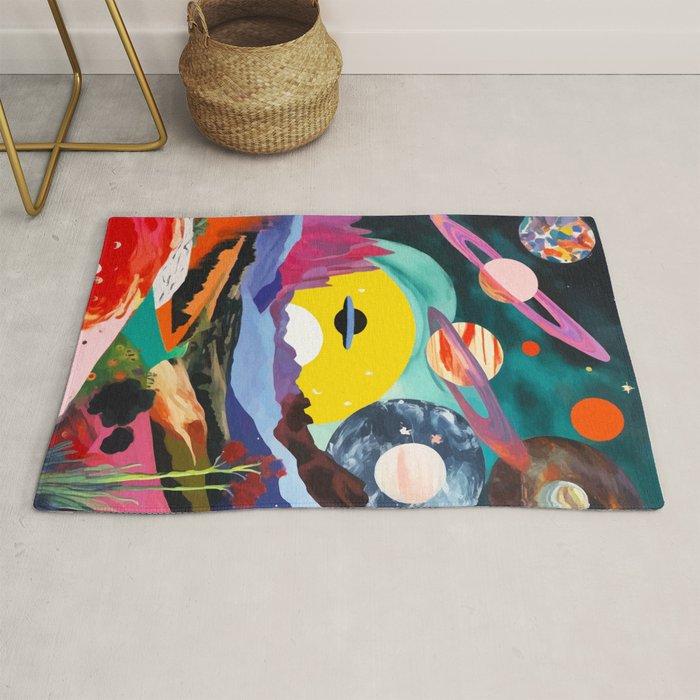 The Inner Space Landscape, Abstract Planets Painting Eclectic, Voyage Sun Moon Stars Voyage, Mountains Mars Bohemian Fantasy Rug Gallery Image 1