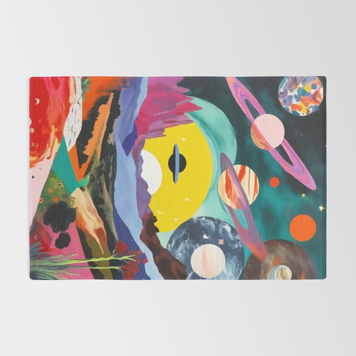 The Inner Space Landscape, Abstract Planets Painting Eclectic, Voyage Sun Moon Stars Voyage, Mountains Mars Bohemian Fantasy Rug Gallery Image 2