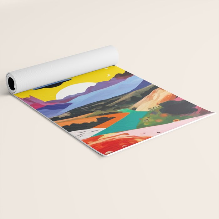 The Inner Space Landscape, Abstract Planets Painting Eclectic, Voyage Sun Moon Stars Voyage, Mountains Mars Bohemian Fantasy Yoga Mat Gallery Image 2