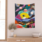 The Inner Space Landscape, Abstract Planets Painting Eclectic, Voyage Sun Moon Stars Voyage, Mountains Mars Bohemian Fantasy Wall Tapestry Gallery Image 2
