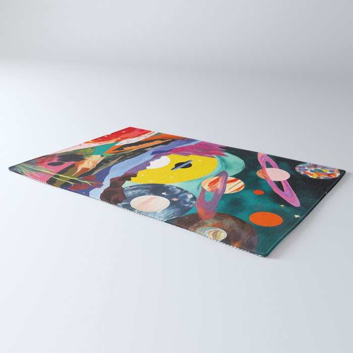 The Inner Space Landscape, Abstract Planets Painting Eclectic, Voyage Sun Moon Stars Voyage, Mountains Mars Bohemian Fantasy Rug Gallery Image 3