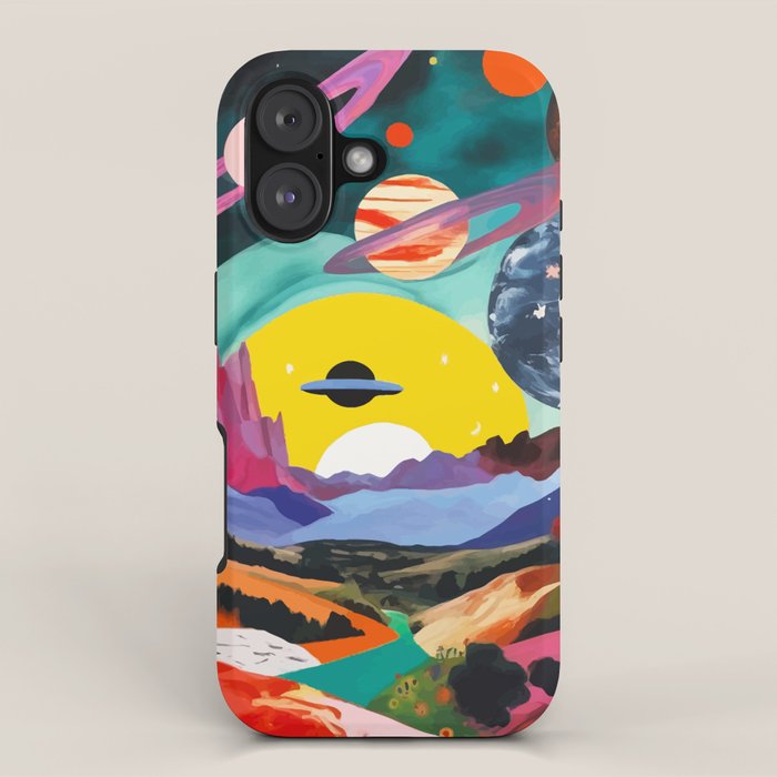 The Inner Space Landscape, Abstract Planets Painting Eclectic, Voyage Sun Moon Stars Voyage, Mountains Mars Bohemian Fantasy iPhone Case Gallery Image 1