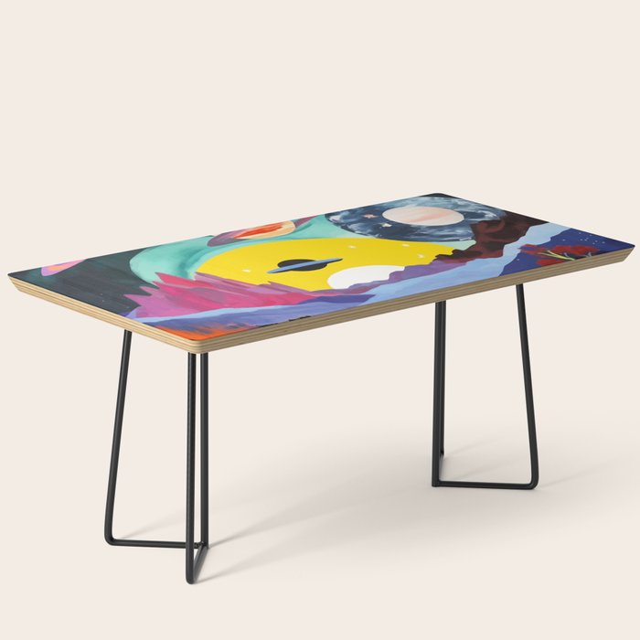 The Inner Space Landscape, Abstract Planets Painting Eclectic, Voyage Sun Moon Stars Voyage, Mountains Mars Bohemian Fantasy Coffee Table Gallery Image 1