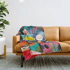 The Inner Space Landscape, Abstract Planets Painting Eclectic, Voyage Sun Moon Stars Voyage, Mountains Mars Bohemian Fantasy Throw Blanket Gallery Image 1