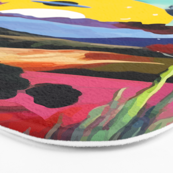 The Inner Space Landscape, Abstract Planets Painting Eclectic, Voyage Sun Moon Stars Voyage, Mountains Mars Bohemian Fantasy Bath Mat Gallery Image 3