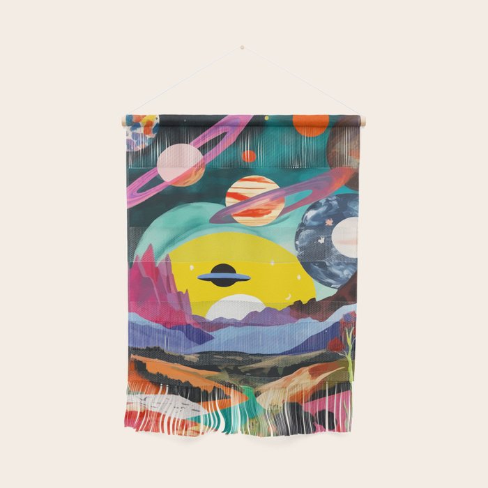 The Inner Space Landscape, Abstract Planets Painting Eclectic, Voyage Sun Moon Stars Voyage, Mountains Mars Bohemian Fantasy Wall Hanging Gallery Image 1