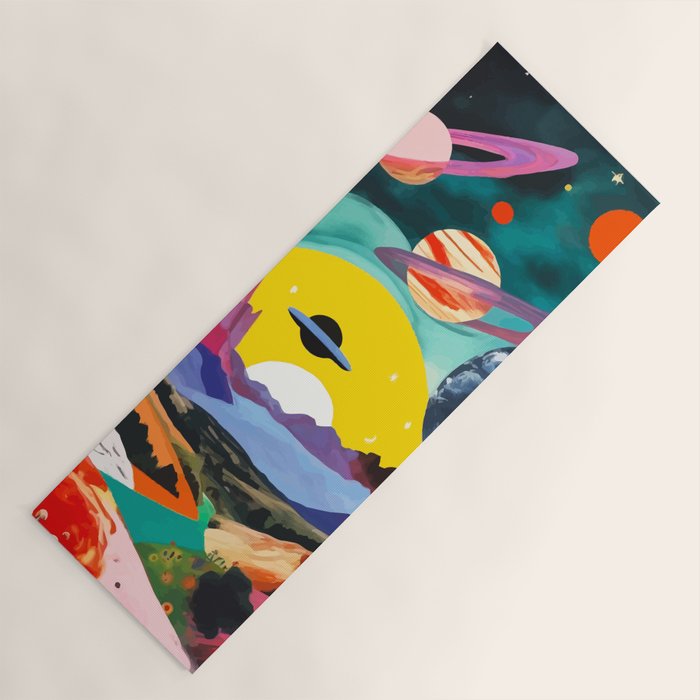 The Inner Space Landscape, Abstract Planets Painting Eclectic, Voyage Sun Moon Stars Voyage, Mountains Mars Bohemian Fantasy Yoga Mat Gallery Image 1