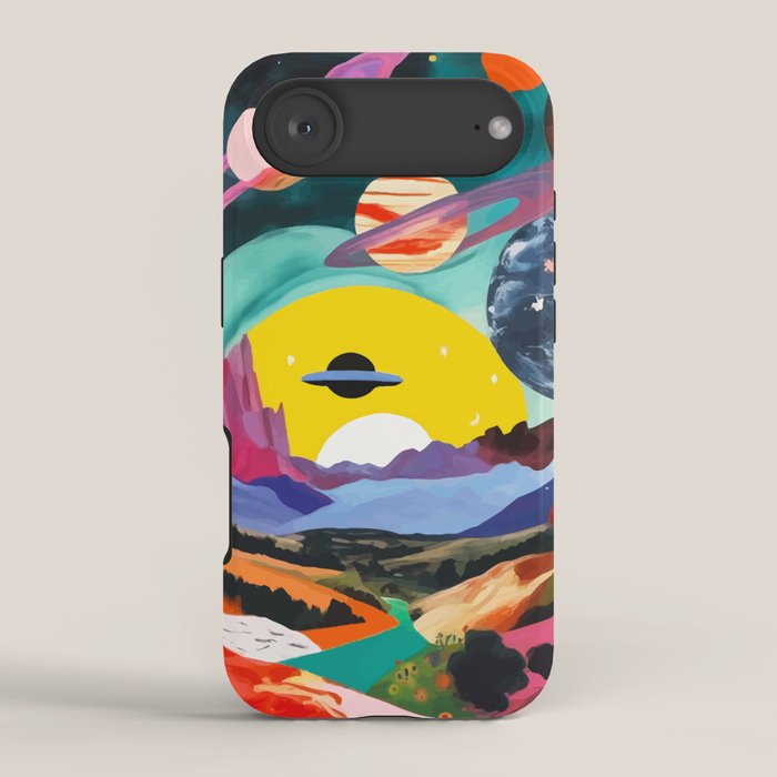 The Inner Space Landscape, Abstract Planets Painting Eclectic, Voyage Sun Moon Stars Voyage, Mountains Mars Bohemian Fantasy iPhone Case Gallery Image 2