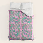 Elephant Block Print in Pink and Green Duvet Cover Gallery Image 6