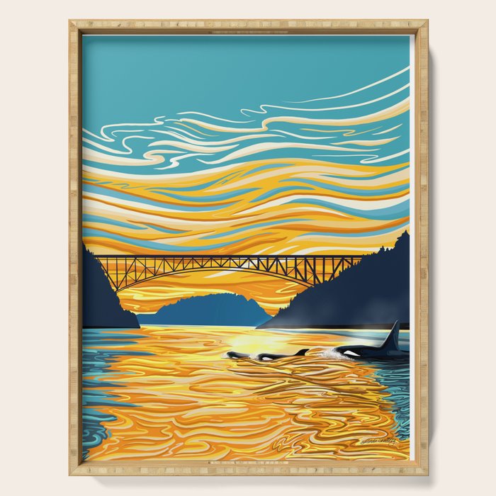 Deception Pass Orca Sunset Swim Serving Tray Gallery Image 1