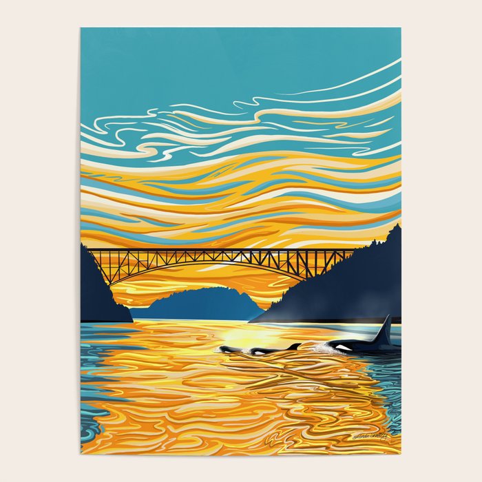 Deception Pass Orca Sunset Swim Poster Gallery Image 1