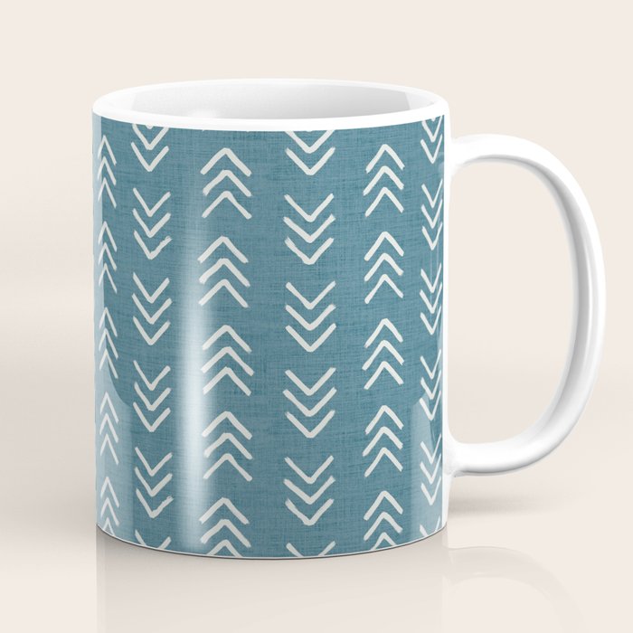 Muted teal and soft white ink brushed arrow heads pattern with textured background Coffee Mug Gallery Image 1
