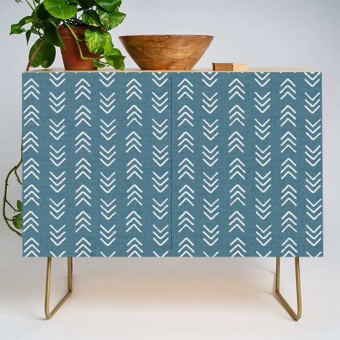 Muted teal and soft white ink brushed arrow heads pattern with textured background Credenza Gallery Image 1