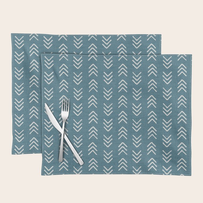 Muted teal and soft white ink brushed arrow heads pattern with textured background Placemat Gallery Image 1