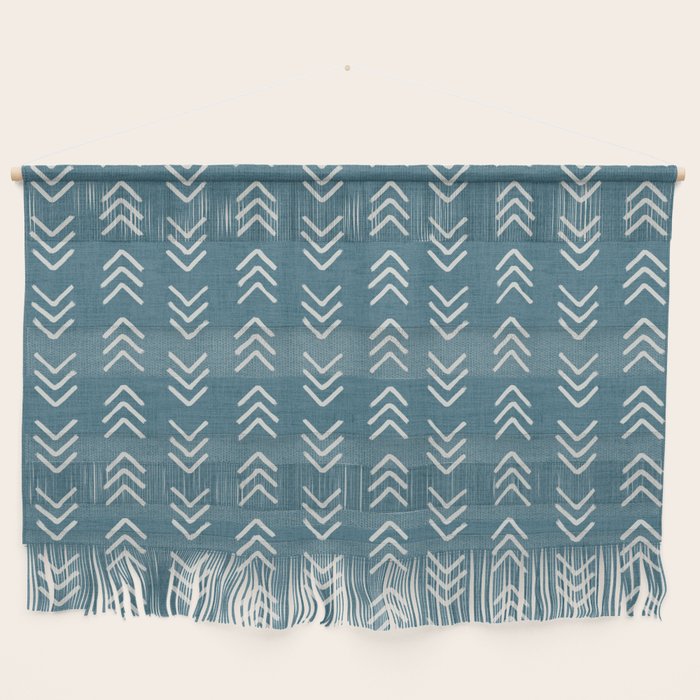 Muted teal and soft white ink brushed arrow heads pattern with textured background Wall Hanging Gallery Image 1