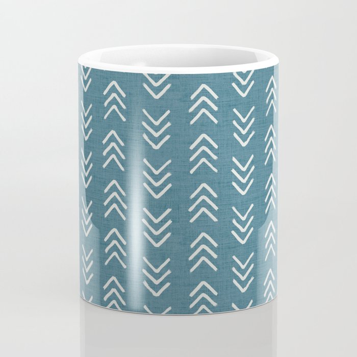 Muted teal and soft white ink brushed arrow heads pattern with textured background Coffee Mug Gallery Image 4