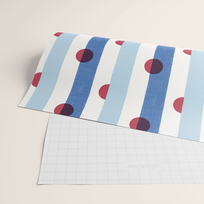 Handcrafted Blue Stripes and Red Dots Pattern Wrapping Paper Gallery Image 2