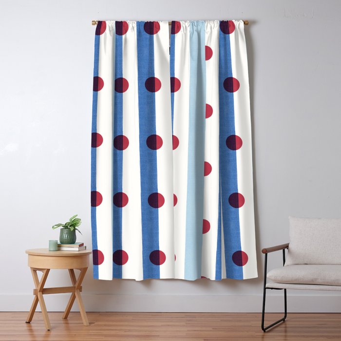 Handcrafted Blue Stripes and Red Dots Pattern Window Curtain Gallery Image 5