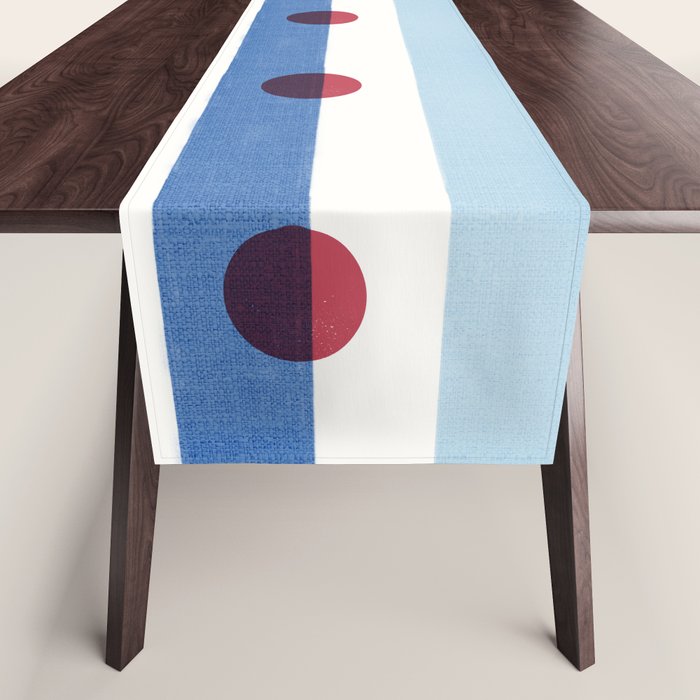 Handcrafted Blue Stripes and Red Dots Pattern Table Runner Gallery Image 1