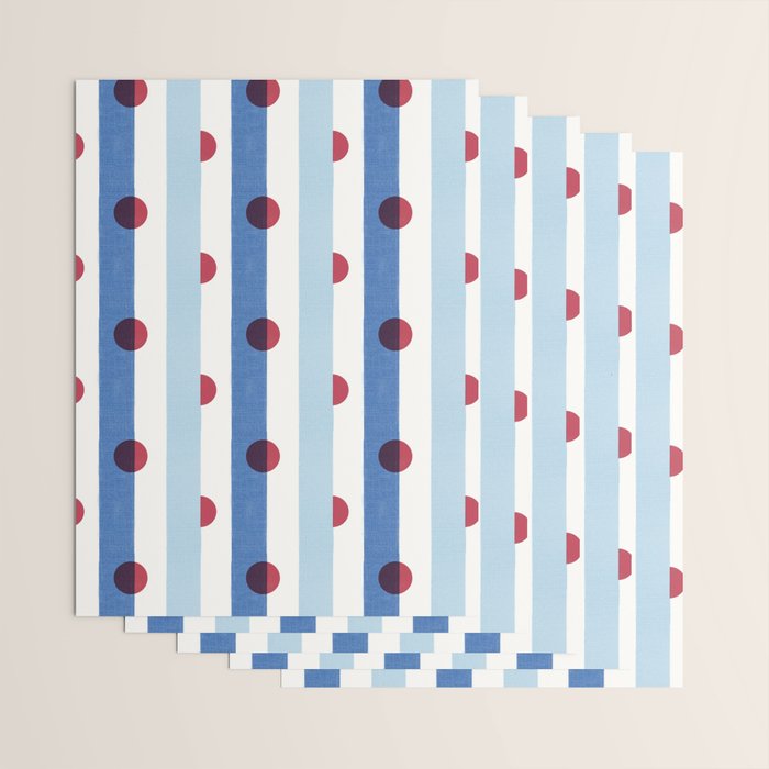 Handcrafted Blue Stripes and Red Dots Pattern Wrapping Paper Gallery Image 3