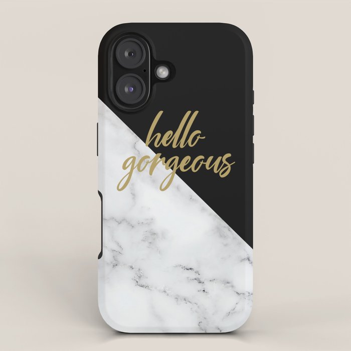 Hello Gorgeous, Meme, Marble and Black iPhone Case Gallery Image 1