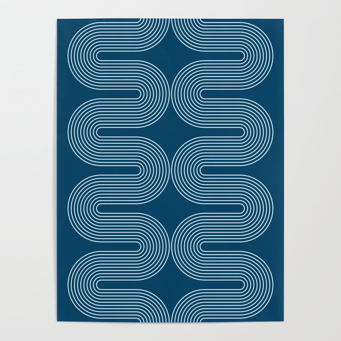Mid Century Modern Geometric 101 in night Blue (Rainbow Abstract) Poster Gallery Image 4