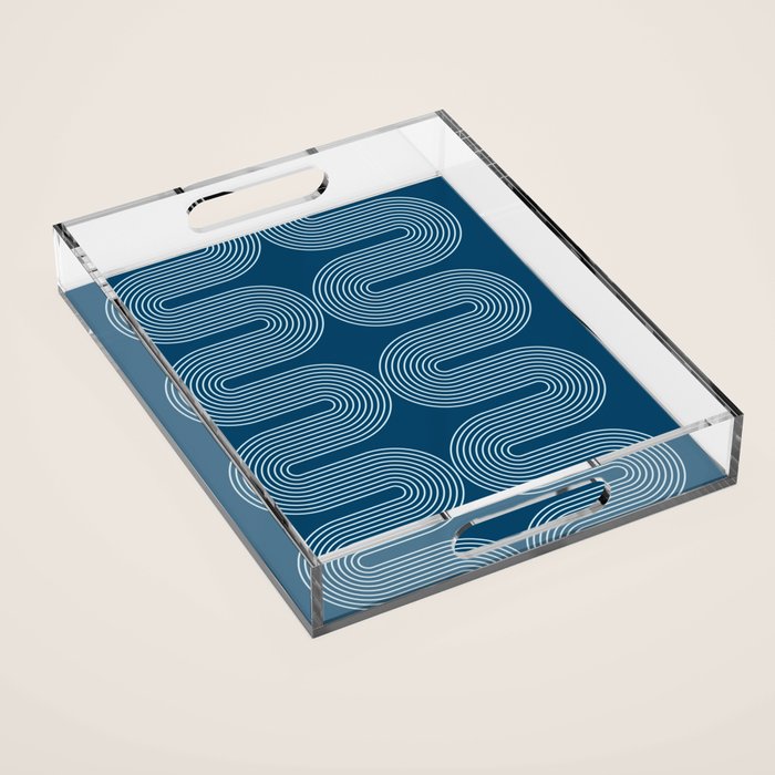 Mid Century Modern Geometric 101 in night Blue (Rainbow Abstract) Acrylic Tray Gallery Image 1