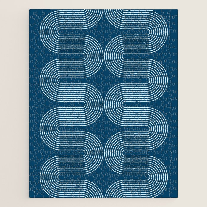 Mid Century Modern Geometric 101 in night Blue (Rainbow Abstract) Jigsaw Puzzle Gallery Image 1
