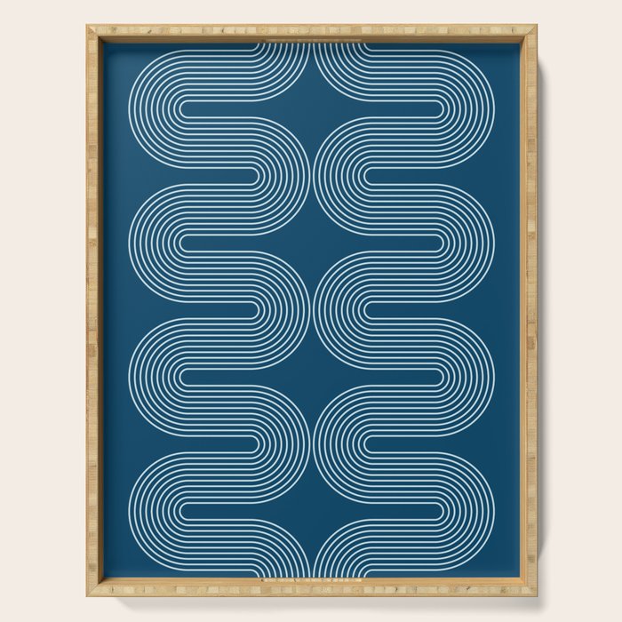 Mid Century Modern Geometric 101 in night Blue (Rainbow Abstract) Serving Tray Gallery Image 1