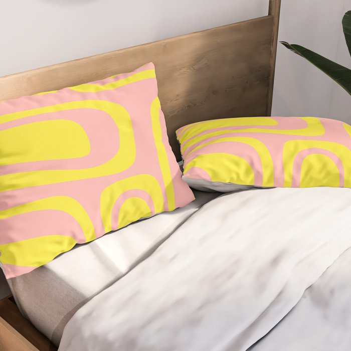 Pink and Yellow Abstract Mid Century Modern Palm Springs Pattern Pillow Sham Gallery Image 2
