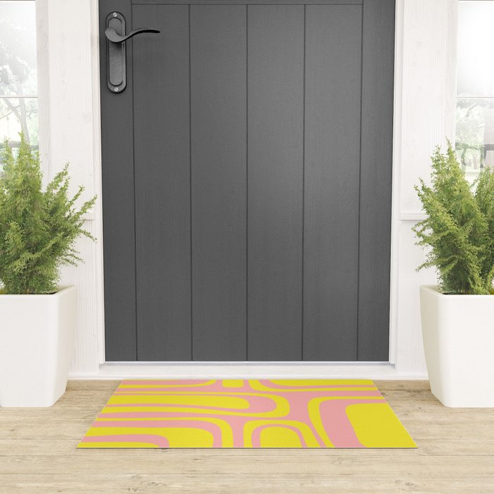 Pink and Yellow Abstract Mid Century Modern Palm Springs Pattern Welcome Mat Gallery Image 3